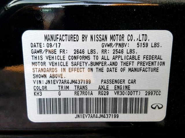 JN1EV7AR4JM437199 - 2018 INFINITI Q50 LUXE BLACK photo 10