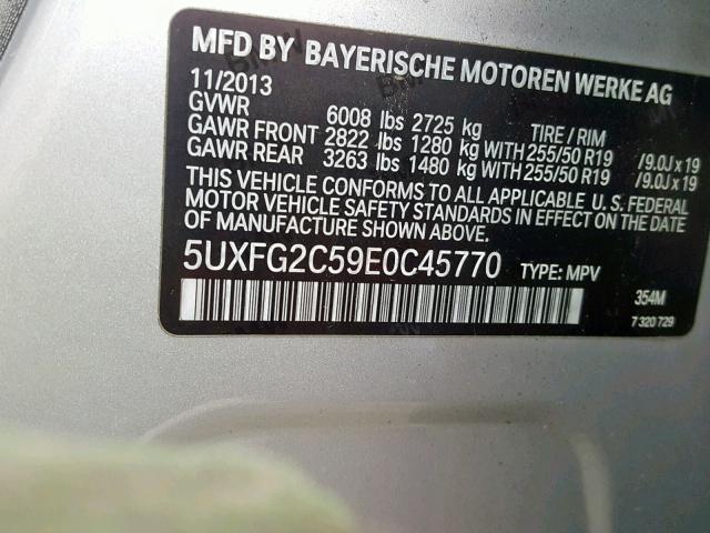 5UXFG2C59E0C45770 - 2014 BMW X6 XDRIVE3 SILVER photo 10