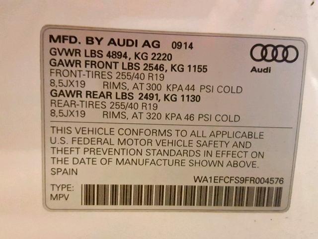 WA1EFCFS9FR004576 - 2015 AUDI Q3 PREMIUM WHITE photo 10