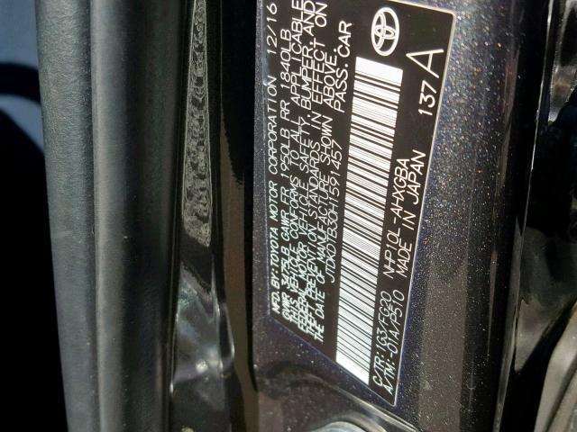 JTDKDTB30H1591457 - 2017 TOYOTA PRIUS C GRAY photo 10