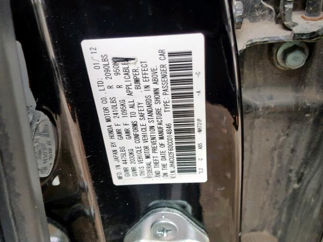 JH4CU2F60CC014846 - 2012 ACURA TSX TECH BLACK photo 10