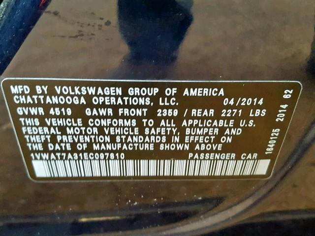 1VWAT7A31EC097810 - 2014 VOLKSWAGEN PASSAT S BLUE photo 10