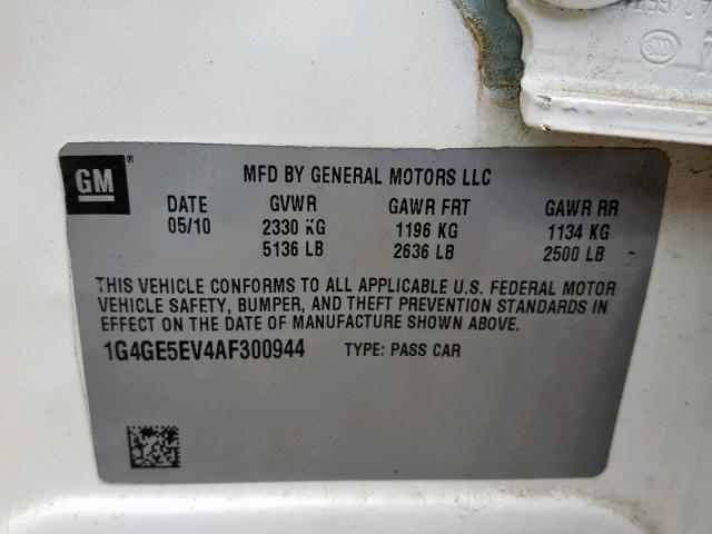 1G4GE5EV4AF300944 - 2010 BUICK LACROSSE C WHITE photo 10