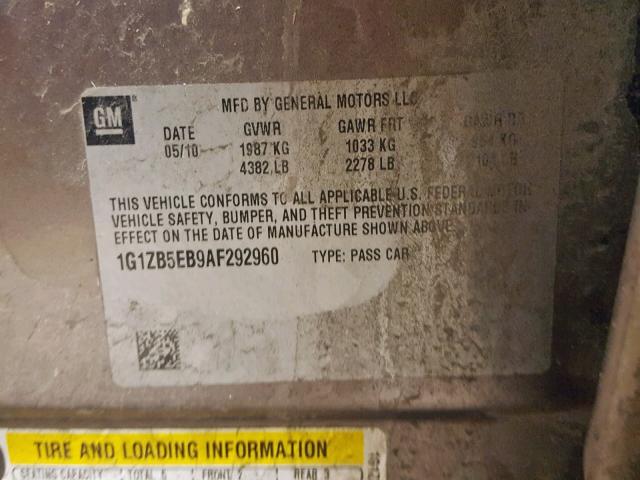 1G1ZB5EB9AF292960 - 2010 CHEVROLET MALIBU LS GRAY photo 10