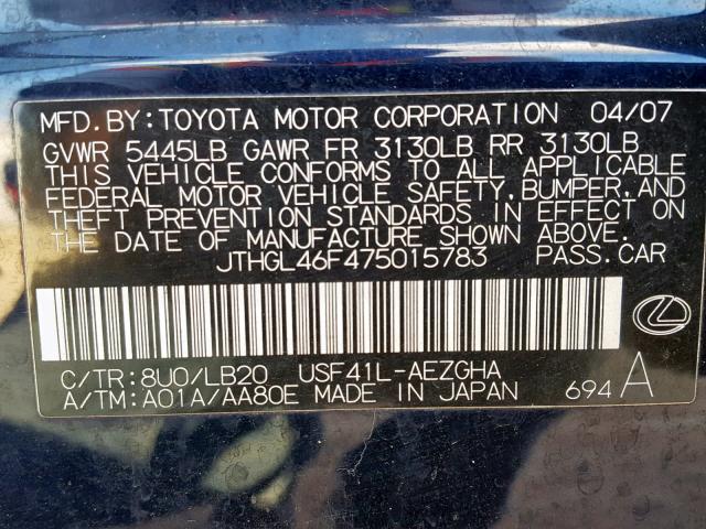 JTHGL46F475015783 - 2007 LEXUS LS 460L BLUE photo 10