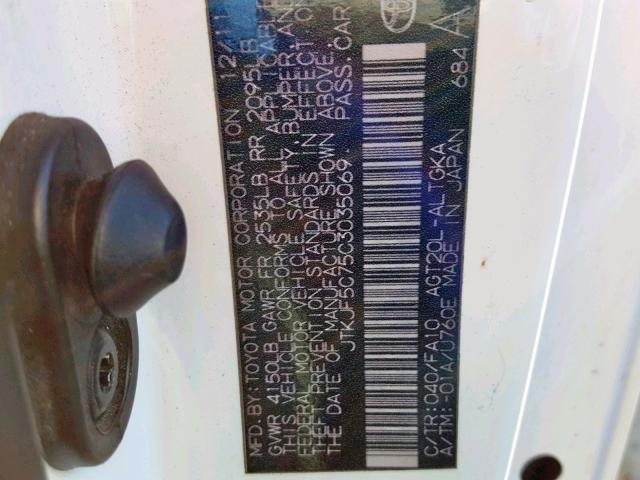 JTKJF5C75C3035069 - 2012 TOYOTA SCION TC 白色 照片 10