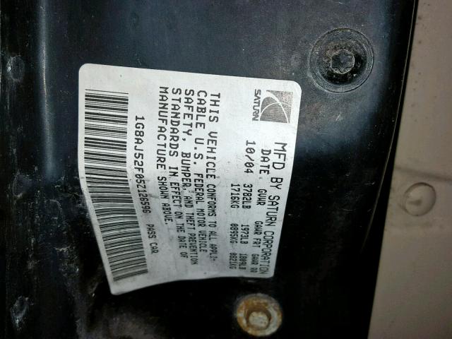 1G8AJ52F05Z126596 - 2005 SATURN ION LEVEL BLUE photo 10