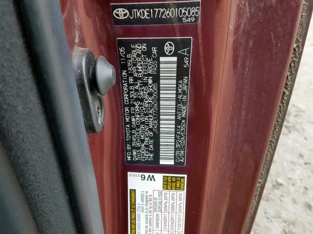 JTKDE177260105085 - 2006 TOYOTA SCION TC Bənövşəyi foto 10
