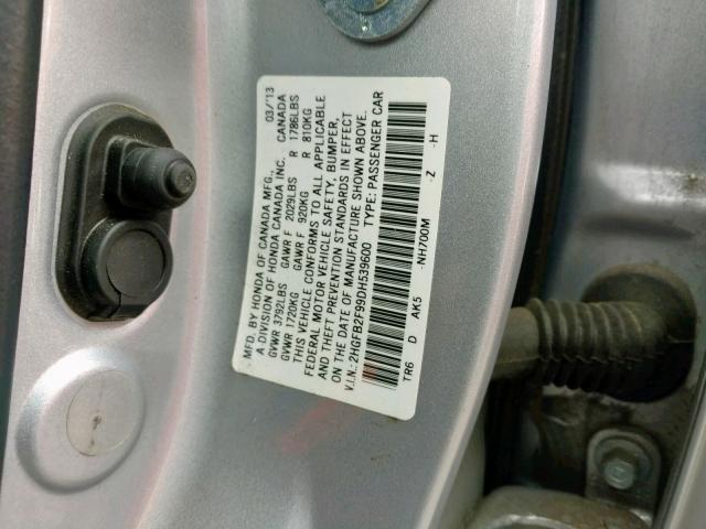 2HGFB2F99DH539600 - 2013 HONDA CIVIC EXL SILVER photo 10