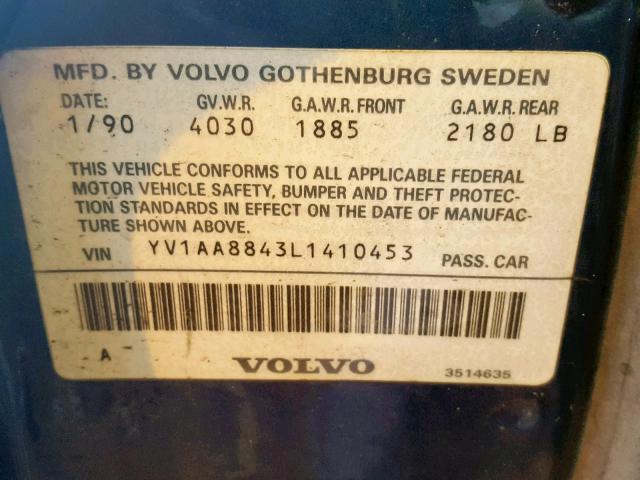 YV1AA8843L1410453 - 1990 VOLVO 240 BASE BLUE photo 10