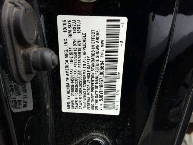 5J6YH18957L005654 - 2007 HONDA ELEMENT SC BLACK photo 10