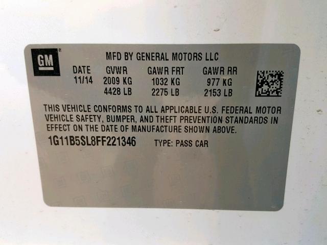 1G11B5SL8FF221346 - 2015 CHEVROLET MALIBU LS 白色 照片 10