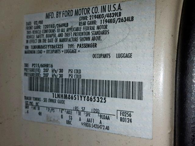 1LNHM86S1YY865325 - 2000 LINCOLN LS TAN photo 10