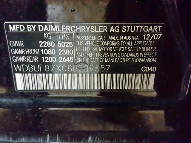 WDBUF87X08B289557 - 2008 MERCEDES-BENZ E 350 4MAT BLACK photo 10