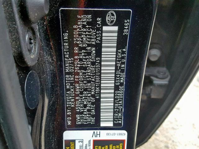 4T1BK1EB6FU159749 - 2015 TOYOTA AVALON XLE BLACK photo 10