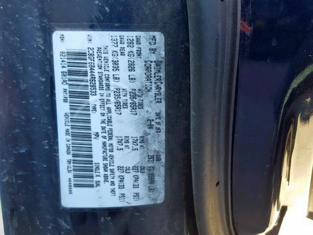 2C8GF68444R628533 - 2004 CHRYSLER PACIFICA BLUE photo 10