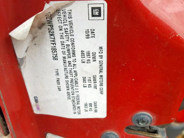 1G2WP52K7YF185758 - 2000 PONTIAC GRAND PRIX RED photo 10