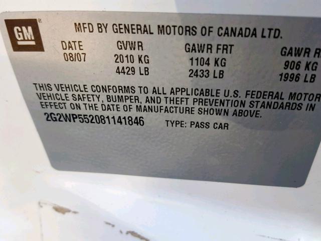 2G2WP552081141846 - 2008 PONTIAC GRAND PRIX თეთრი ფოტო 10