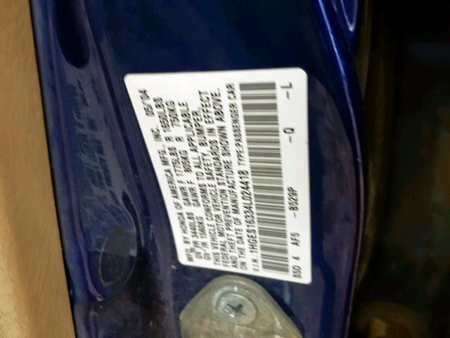 1HGES16334L024418 - 2004 HONDA CIVIC DX V BLUE photo 10