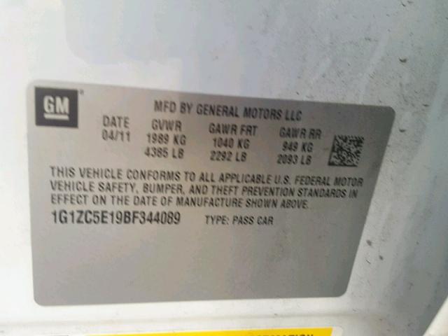 1G1ZC5E19BF344089 - 2011 CHEVROLET MALIBU 1LT YELLOW photo 10