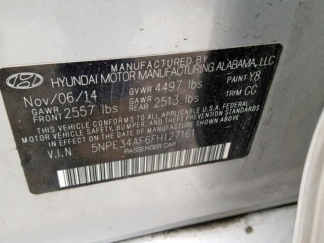 5NPE34AF6FH127161 - 2015 HYUNDAI SONATA SPO SILVER photo 10