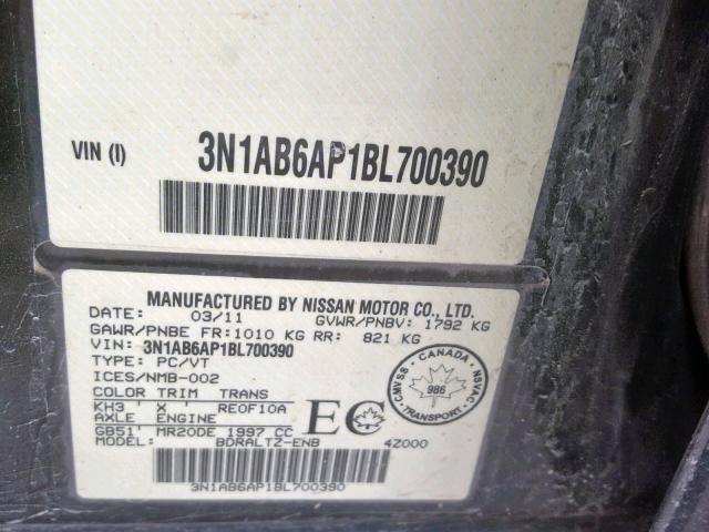 3N1AB6AP1BL700390 - 2011 NISSAN SENTRA 2.0 BLACK photo 10