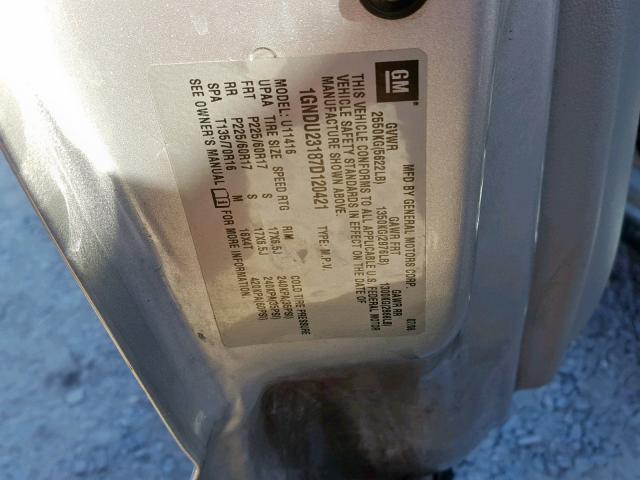 1GNDU23187D120421 - 2007 CHEVROLET UPLANDER L 银色 照片 10