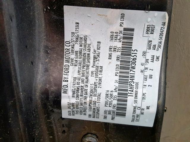 1FAHP34N17W306515 - 2007 FORD FOCUS ZX4 GRAY photo 10