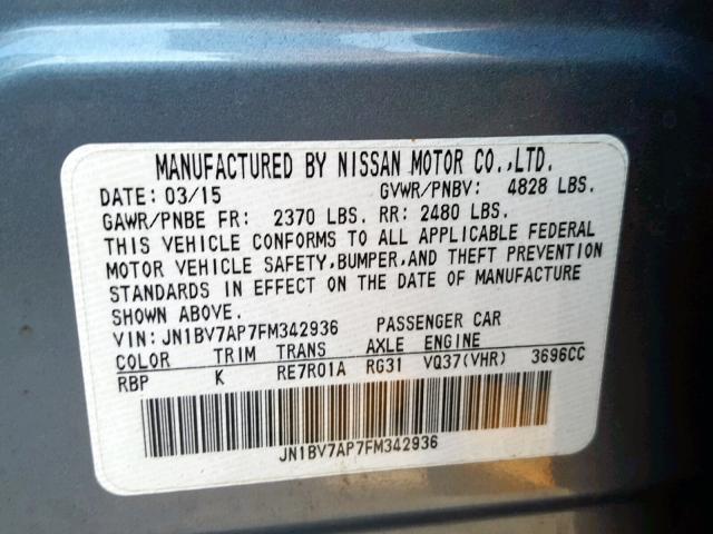 JN1BV7AP7FM342936 - 2015 INFINITI Q50 BASE BLUE photo 10