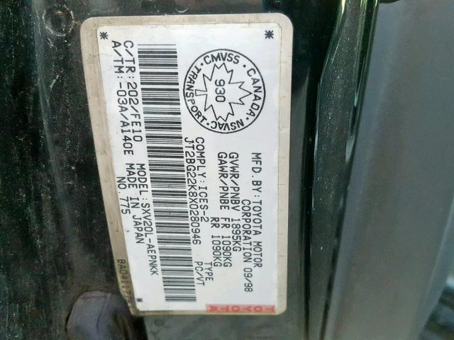 JT2BG22K8X0280946 - 1999 TOYOTA CAMRY LE BLACK photo 10