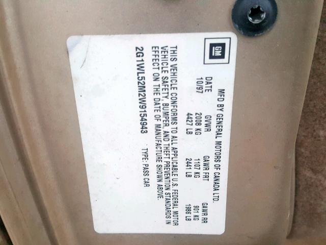 2G1WL52M2W9154943 - 1998 CHEVROLET LUMINA BAS GOLD photo 10