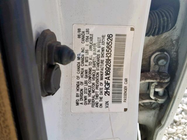 2HGFA16928H356526 - 2008 HONDA CIVIC EXL WHITE photo 10