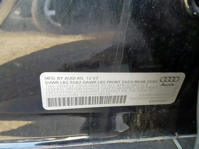 WAUAH74F18N086127 - 2008 AUDI A6 3.2 BLACK photo 10