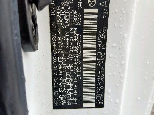 JTKDE167780257657 - 2008 TOYOTA SCION TC 银色 照片 10