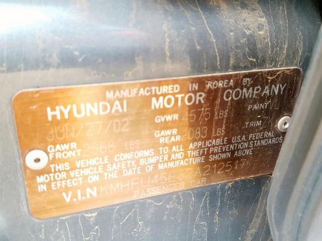 KMHFU45E62A212517 - 2002 HYUNDAI XG 350 BLUE photo 10