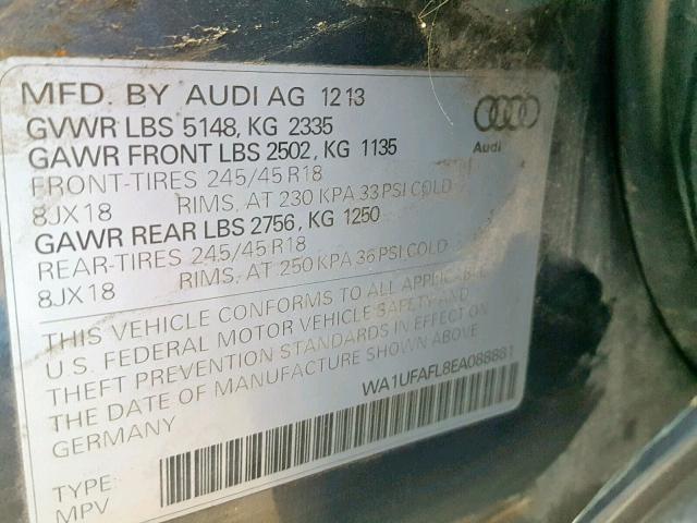 WA1UFAFL8EA088881 - 2014 AUDI A4 ALLROAD GRAY photo 10