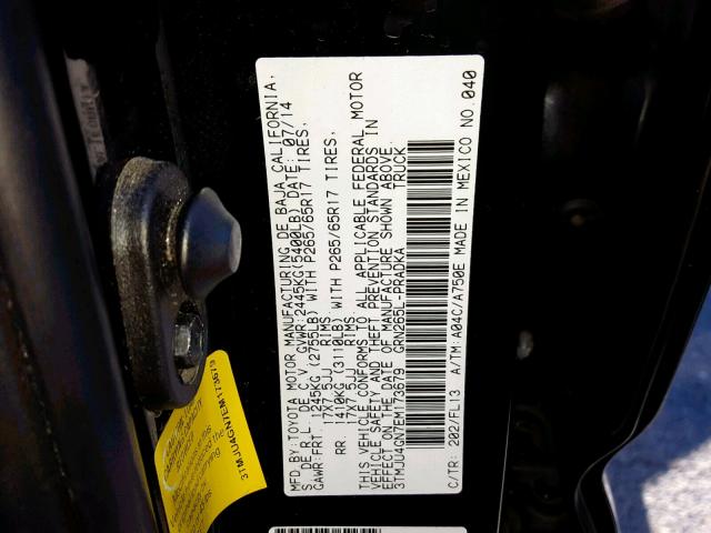 3TMJU4GN7EM173679 - 2014 TOYOTA TACOMA DOU BLACK photo 10