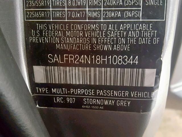 SALFR24N18H108344 - 2008 LAND ROVER LR2 HSE GRAY photo 10