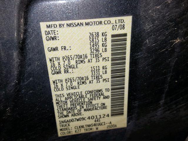 1N6AD07W09C401124 - 2009 NISSAN FRONTIER C GRAY photo 10