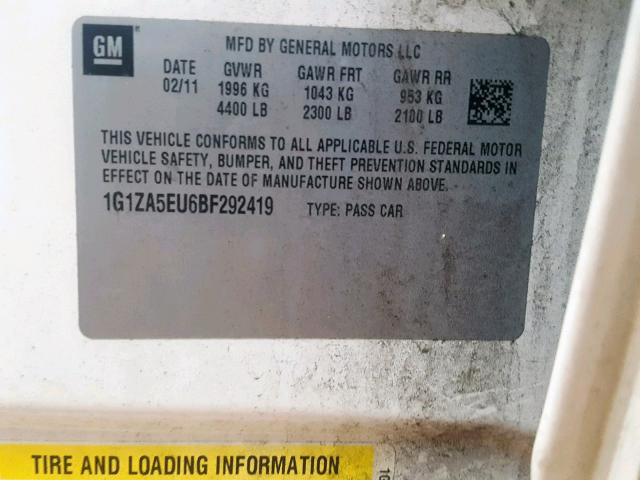 1G1ZA5EU6BF292419 - 2011 CHEVROLET MALIBU LS WHITE photo 10