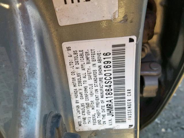 JHMRA1864SC016916 - 1995 HONDA ODYSSEY LX GRAY photo 10