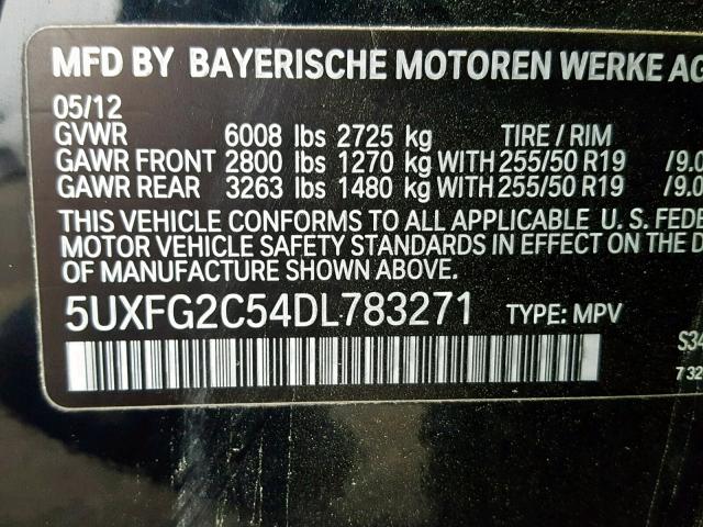 5UXFG2C54DL783271 - 2013 BMW X6 XDRIVE3 BLACK photo 10