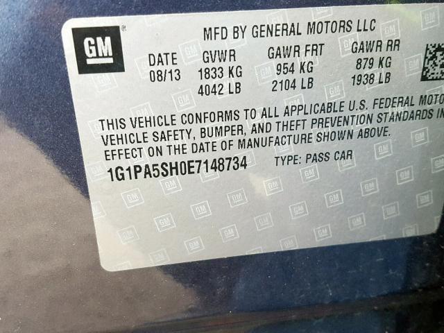 1G1PA5SH0E7148734 - 2014 CHEVROLET CRUZE LS BLUE photo 10