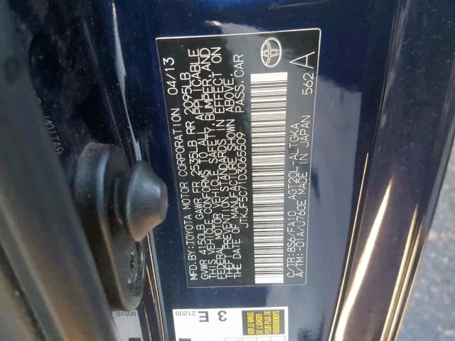 JTKJF5C71D3065509 - 2013 TOYOTA SCION TC 蓝色 照片 10