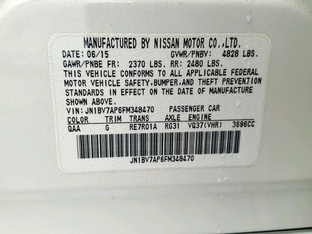 JN1BV7AP6FM348470 - 2015 INFINITI Q50 BASE WHITE photo 10