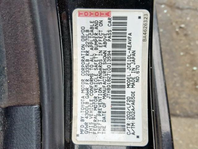 JTHBD182710013594 - 2001 LEXUS IS 300 BLACK photo 10