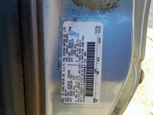 4N2ZN1114WD805987 - 1998 NISSAN QUEST XE BLUE photo 10