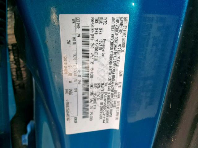 1FAHP3N26CL311144 - 2012 FORD FOCUS TITA BLUE photo 10