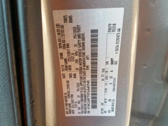 1FMCU0F71FUA43748 - 2015 FORD ESCAPE S SILVER photo 10