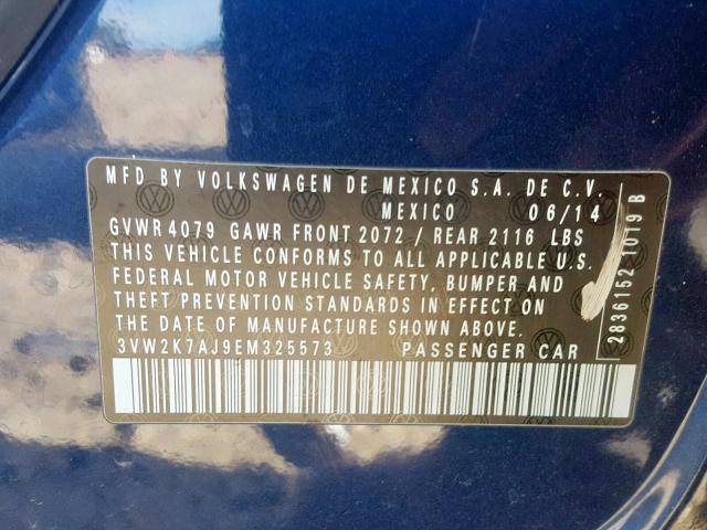 3VW2K7AJ9EM325573 - 2014 VOLKSWAGEN JETTA BASE 蓝色 照片 10